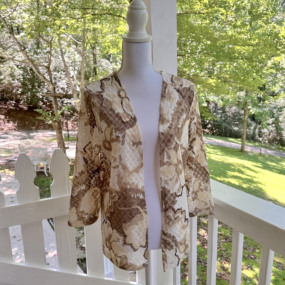 Alfred Dunner Lightweight Open Front Lace Abstract Crocheted Jacket M FREE SHIP